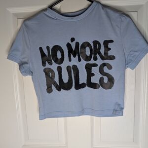 SHEIN Light Blue Crop Top with Bold Black Print